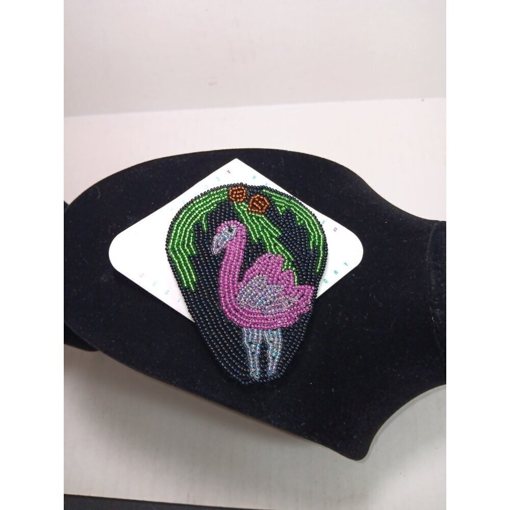 Vintage 80s Beaded Hair Large Barrette Flamingo Palm Tree